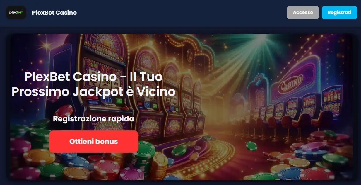 Pagina promozionale ufficiale Plexbet dedicata al bonus casino